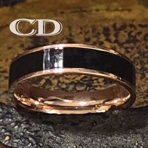 Men's Real Rose Gold Tungsten Wedding Ring With Black Ceramic Inlay Guys Ring
